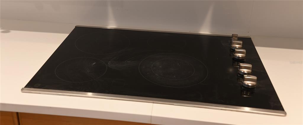 A black glass electric cooktop is set into a white countertop — 8800 OAK LANDINGS COURT, ORLANDO, FL