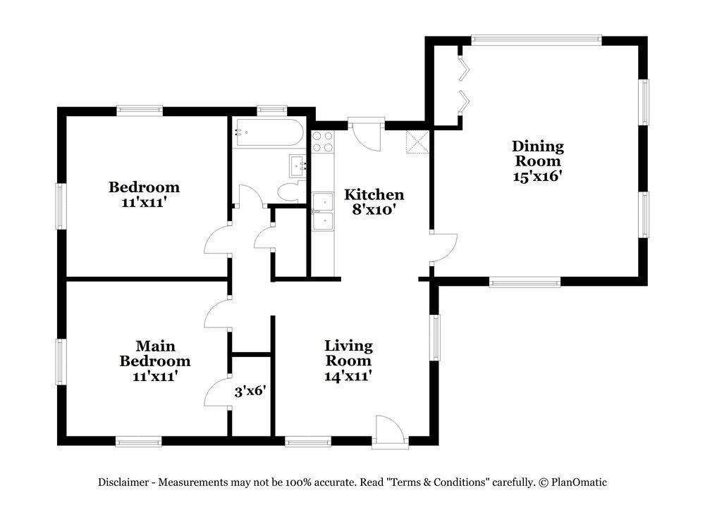This is a floor plan showing a two-bedroom apartment with a kitchen, dining room, and living room — MIAMI, FL