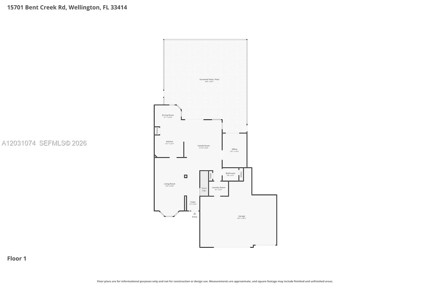 This is a floor plan of the first level of a residential home — WELLINGTON, FL