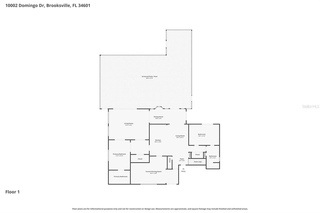 This is a floor plan for the first level of a residential home — 10002 DOMINGO DRIVE, BROOKSVILLE, FL