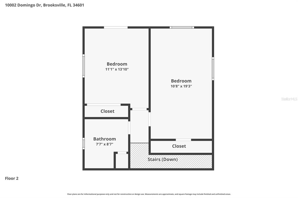 This is a floor plan for the second story of a house featuring two bedrooms — 10002 DOMINGO DRIVE, BROOKSVILLE, FL