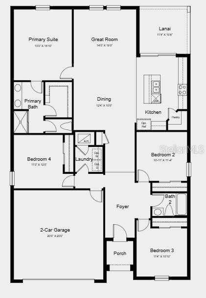 This is a floor plan for a single-story house with four bedrooms and a garage — 13827 SAWMILL STREET, PARRISH, FL