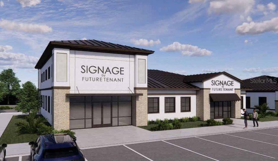 This is a digital rendering of a modern two-story commercial building with a parking lot — 5028 OLD TAMPA HWY UNIT 07, KISSIMMEE, FL