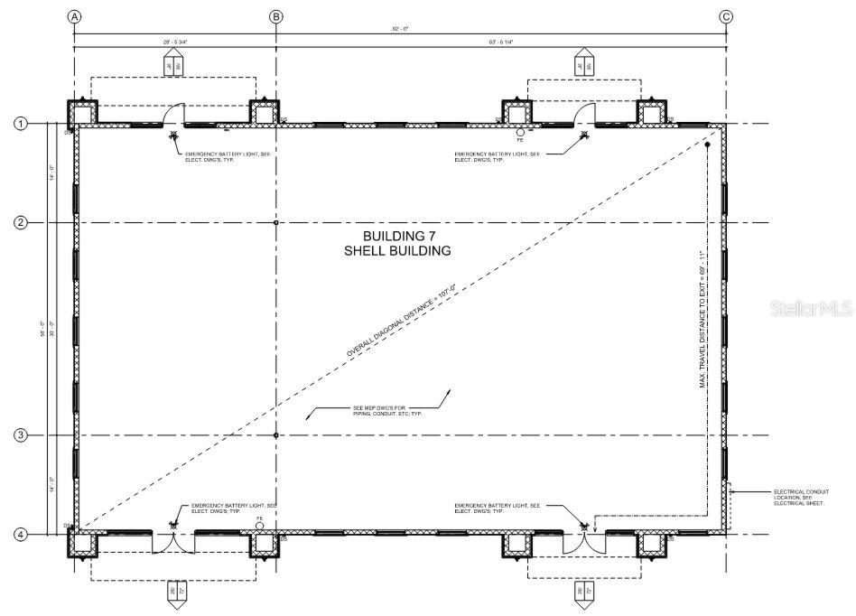 This is a floor plan for a shell building showing dimensions, exits, and electrical locations — 5028 OLD TAMPA HWY UNIT 07, KISSIMMEE, FL