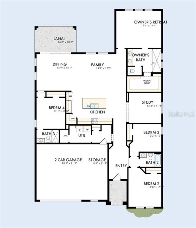 This floor plan shows a four-bedroom house with a central kitchen, lanai, and two-car garage — 320 STETSON RISE COURT, PLANT CITY, FL