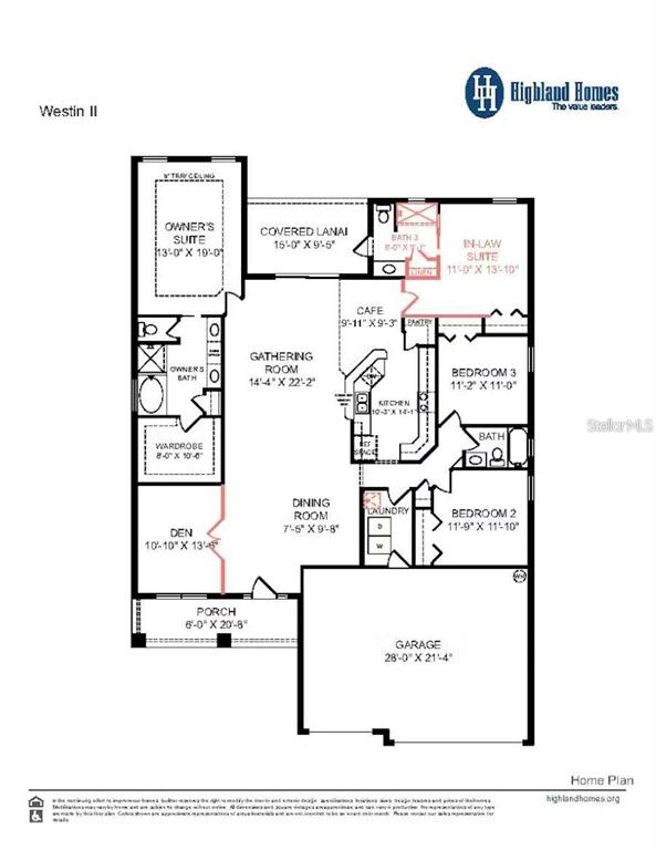 This is a floor plan for a single-story home featuring an owner's suite and garage — 8687 WILDFLOWER FIELDS LANE, WILDWOOD, FL