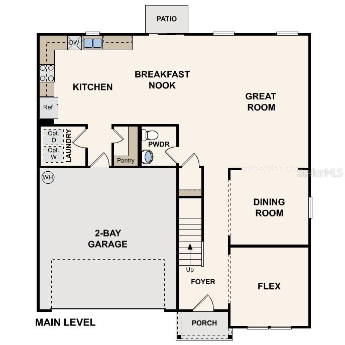 This is a floor plan of a home's main level featuring a garage and kitchen — 16253 NW 143RD WAY, ALACHUA, FL