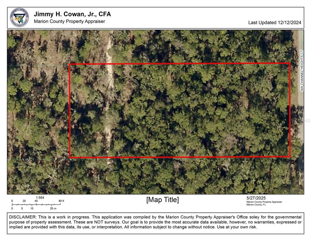 This is a map showing an aerial view of a wooded property lot — Lot 14 SW CHANEL HEIGHTS COURT, DUNNELLON, FL