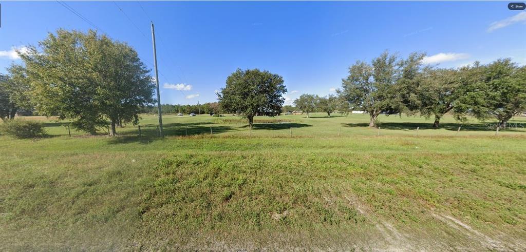 A wide, grassy field features several large trees and a wire fence under a blue sky — OLD GRADE RD, POLK CITY, FL