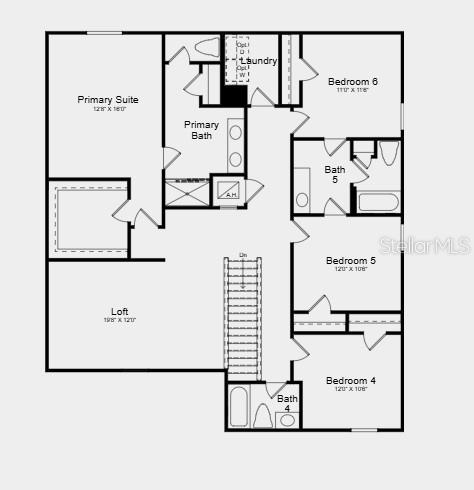 This is a floor plan of a second-story level featuring a loft, four bedrooms, and bathrooms — 7421 FIELDSTONE DRIVE, GROVELAND, FL
