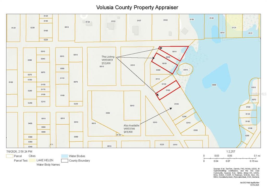 This is a property tax map showing parcel boundaries and water bodies in Volusia County — COLBY (PAPER) DRIVE, DELTONA, FL