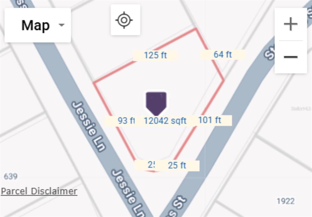 This is a map showing the property boundaries and dimensions of a 12,042-square-foot lot — 638 JESSIE LANE, LEHIGH ACRES, FL