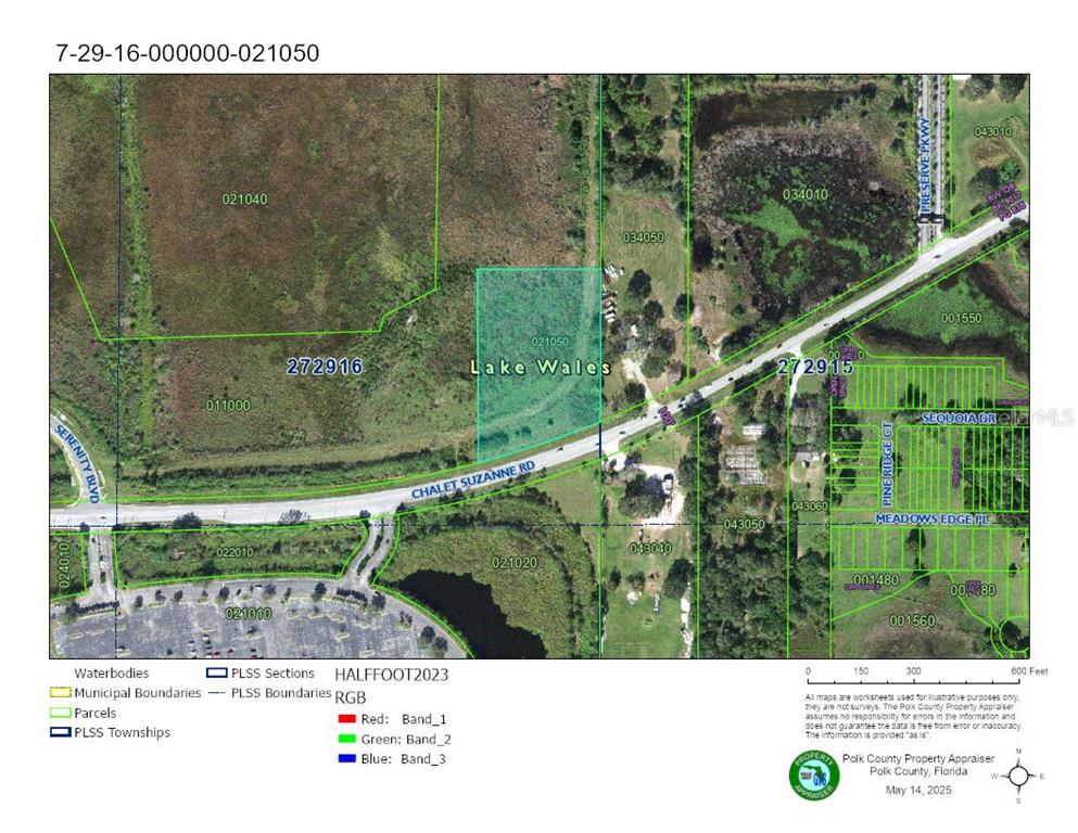 This is a property map showing parcel boundaries, roads, and land features in Lake Wales — CHALET SUZANNE ROAD, LAKE WALES, FL