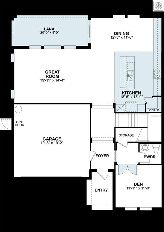 This is a floor plan of a home's first level featuring a garage and den — 38462 TOBIANO LOOP, DADE CITY, FL