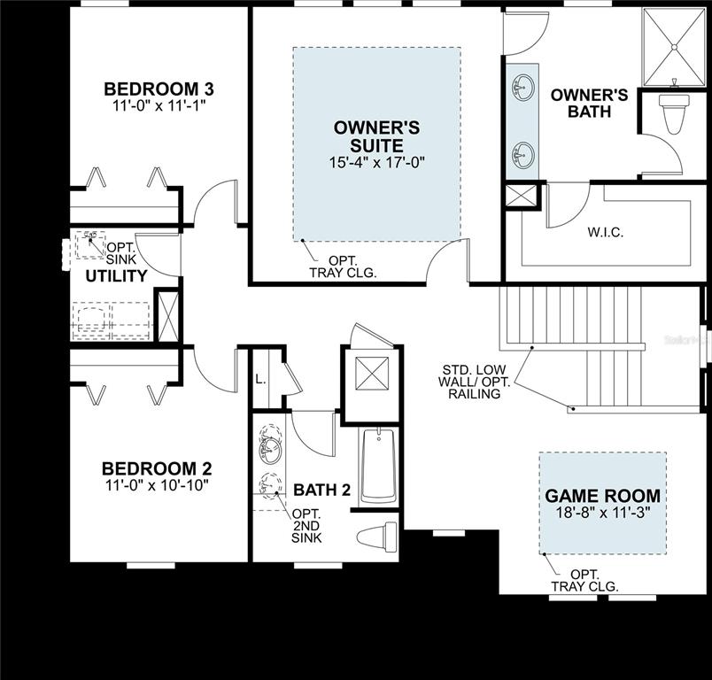 This is a floor plan of a residential second floor featuring three bedrooms and a game room — 38462 TOBIANO LOOP, DADE CITY, FL