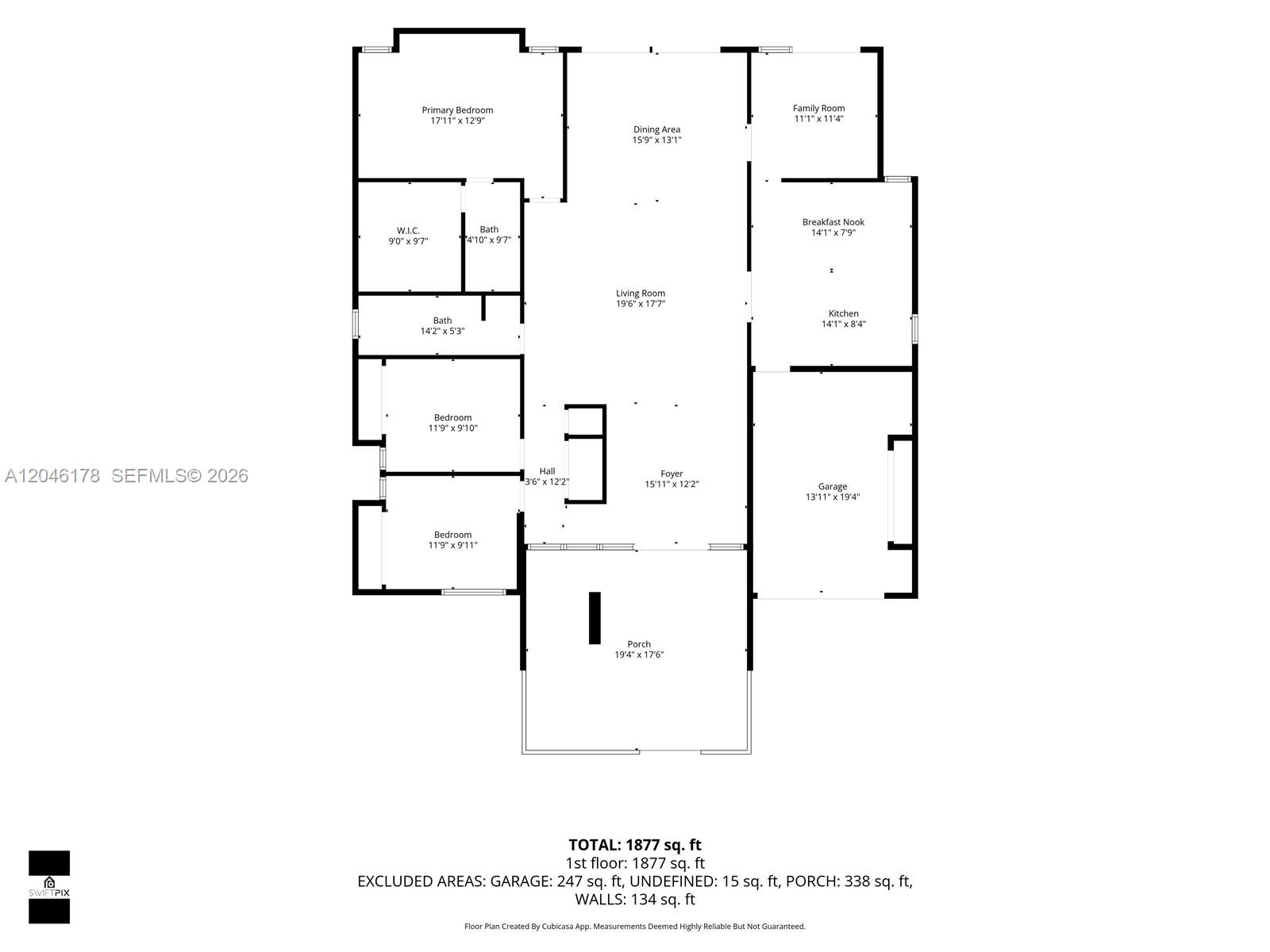 This is a floor plan of a single-story house with three bedrooms and a garage — 9120 SW 49th St, Cooper City FL 33328, COOPER CITY, FL
