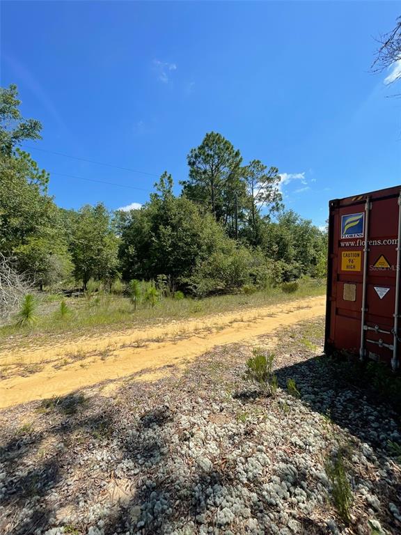 A dirt path leads toward a wooded area next to a large red shipping container — 5TH STREET UNIT 1, INTERLACHEN, FL