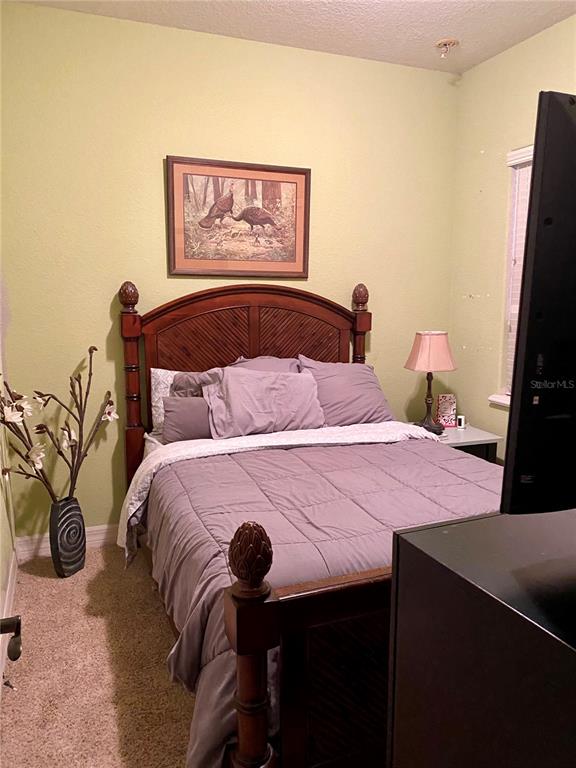 A bedroom features a wooden bed frame, light green walls, and a framed nature print — 1051 GREEN GATE BOULEVARD, GROVELAND, FL