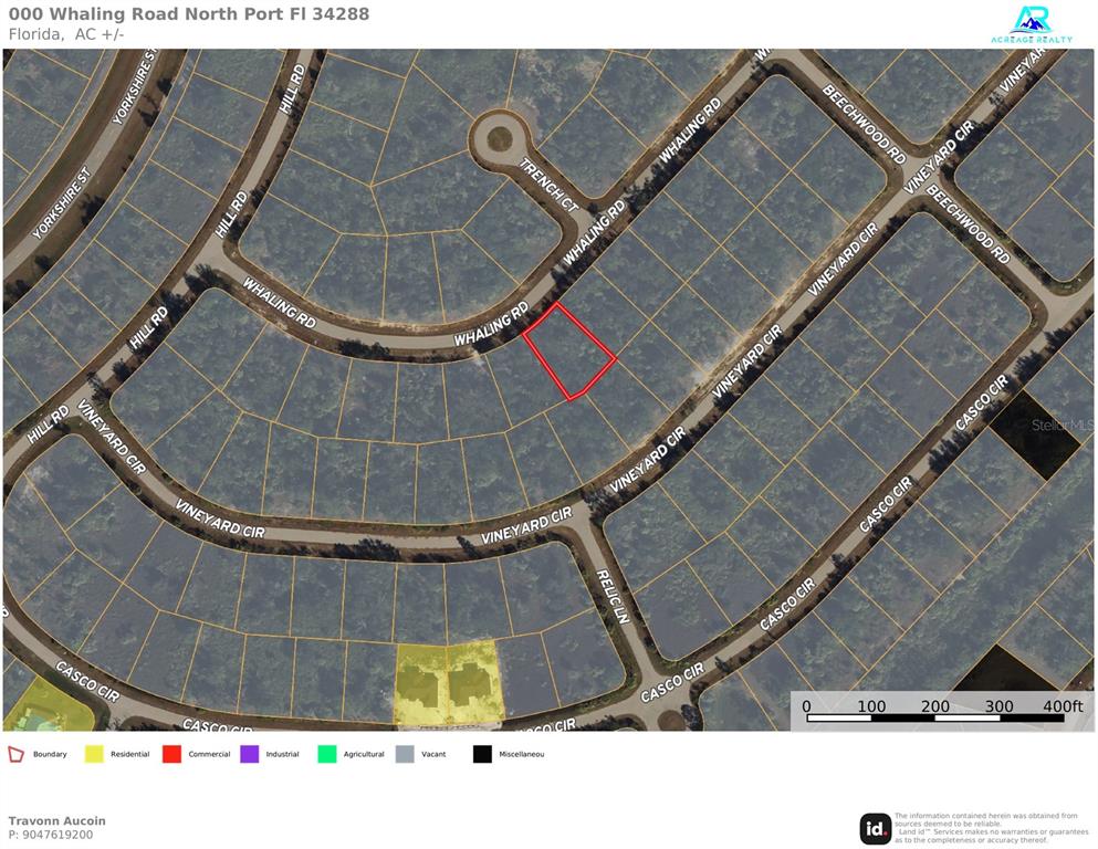 This is a satellite map showing a vacant lot highlighted in red within a residential neighborhood — WHALING ROAD, NORTH PORT, FL