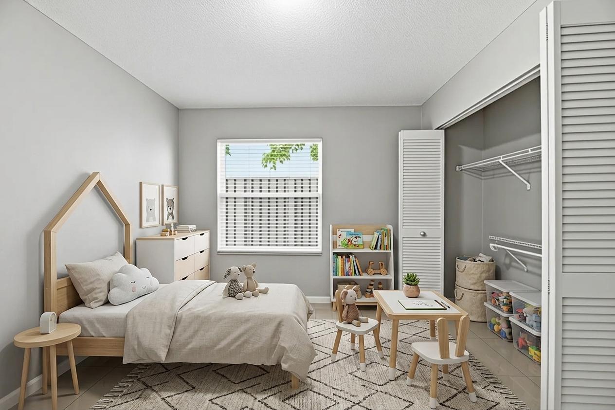 A child's bedroom features a house-frame bed, a small table with chairs, and a closet — 5477 NW 44th Way, Coconut Creek FL 33073, COCONUT CREEK, FL