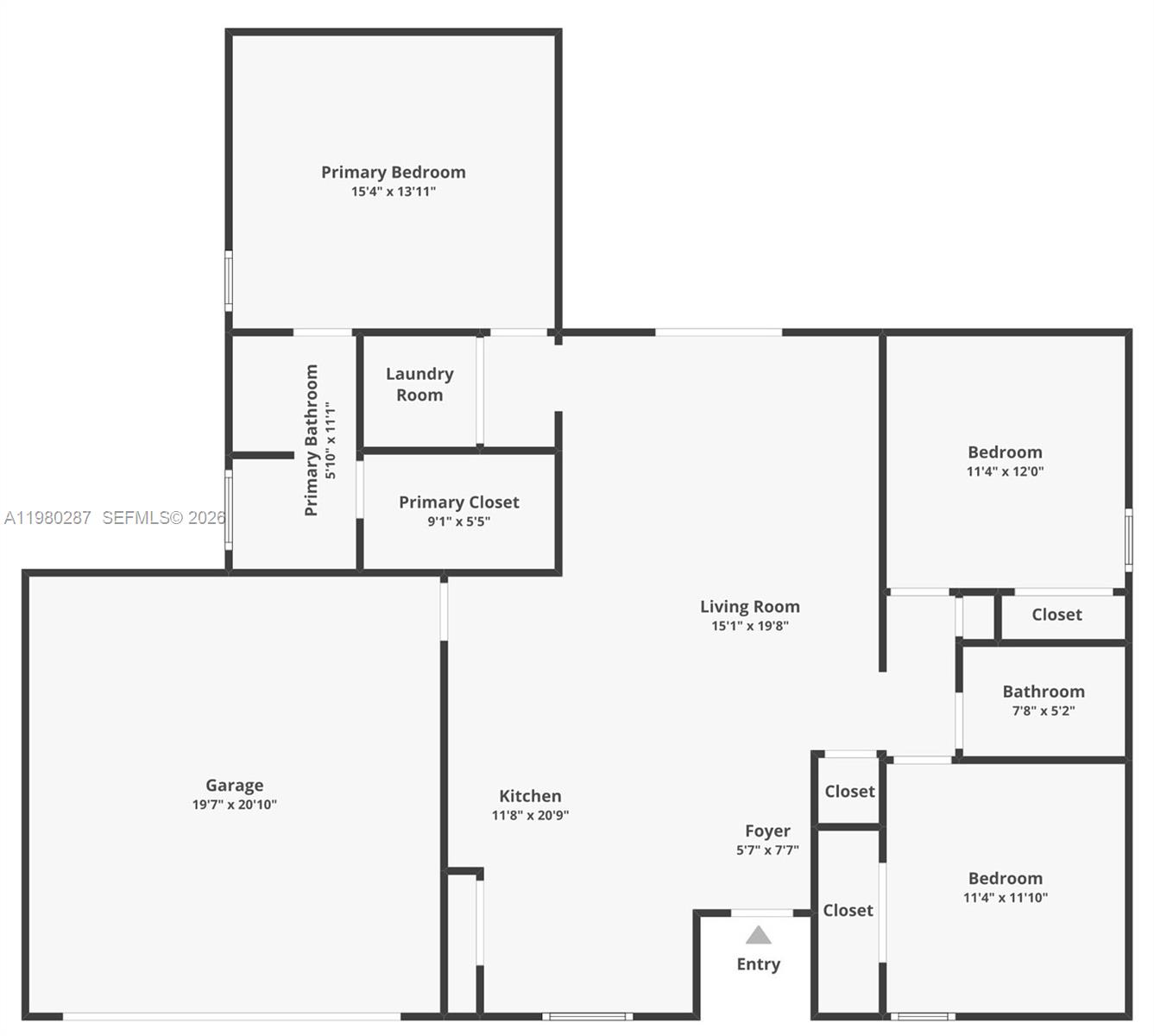 This is a floor plan of a house showing a garage, kitchen, living room, and bedrooms — 2004-2009 Rosa Ct, Lehigh Acres FL 33972, LEHIGH ACRES, FL