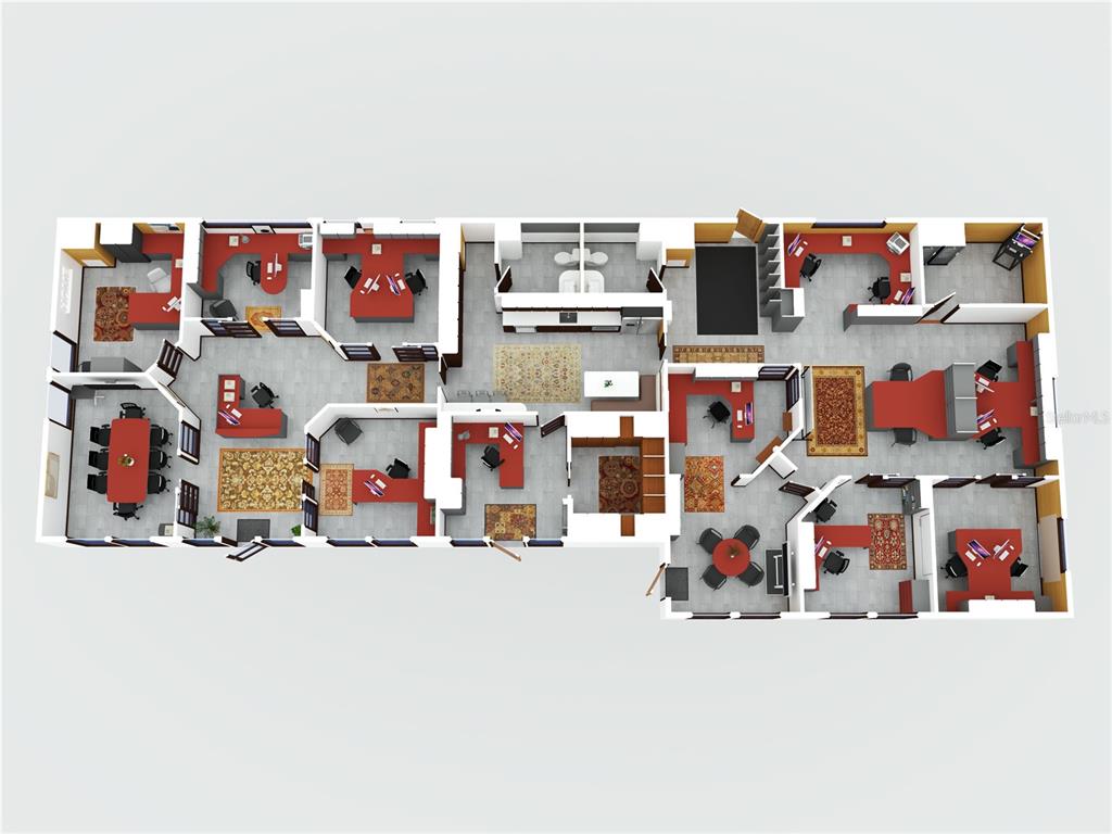 This is a 3D floor plan rendering of a multi-room office suite with furnished workspaces — 5830 W GULF TO LAKE HIGHWAY, CRYSTAL RIVER, FL