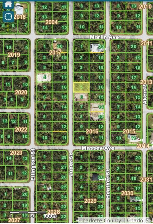 This is a satellite map showing residential land parcels and street layouts in Charlotte County — 166 JUPER STREET, PORT CHARLOTTE, FL