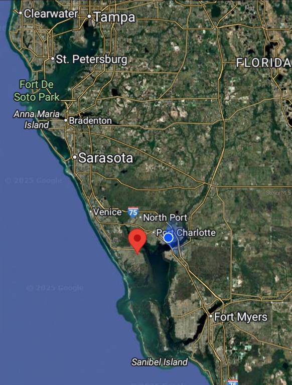 This map shows the location of a property in Florida near Port Charlotte and Venice — 14052 CHESSWOOD LANE, PORT CHARLOTTE, FL