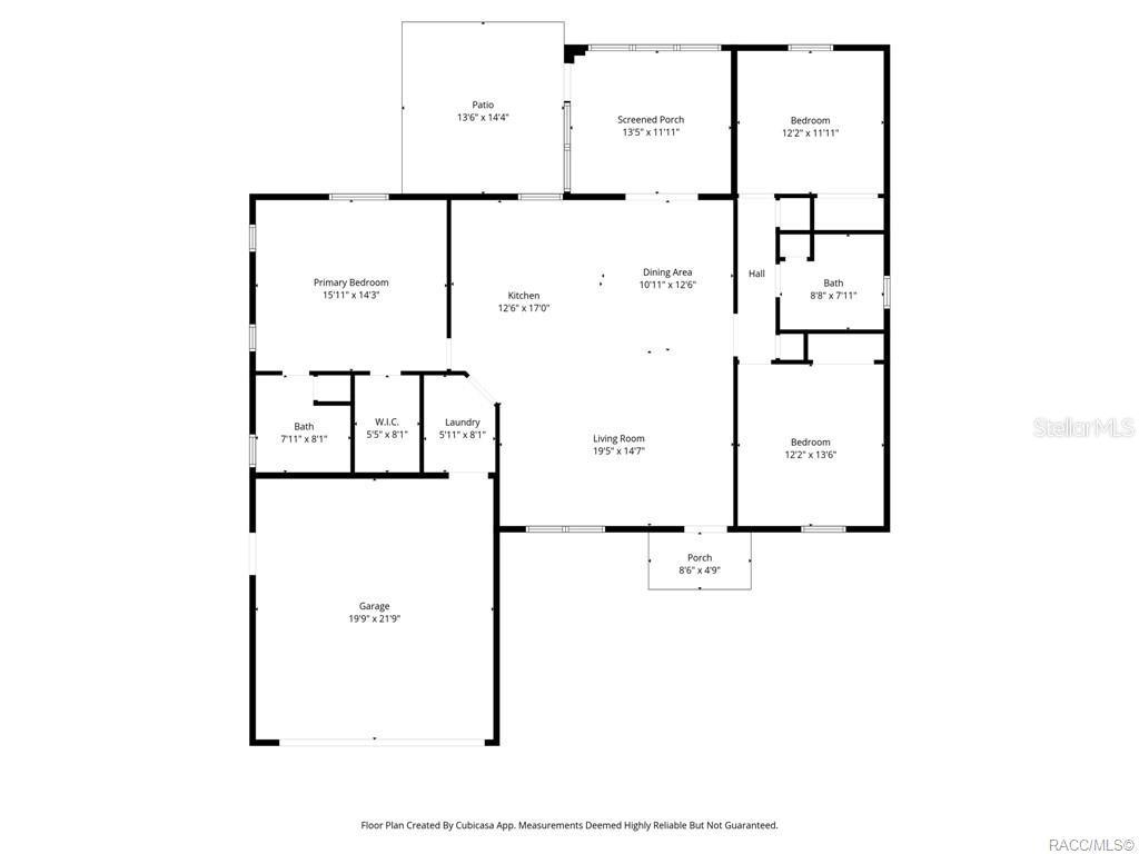 This is a floor plan showing a single-story house with three bedrooms and a garage — 8429 N TINY LILY DRIVE, CITRUS SPRINGS, FL