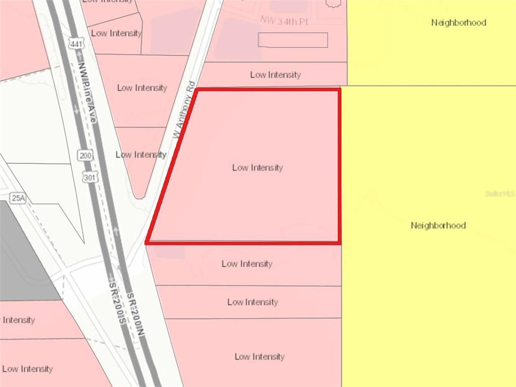 This is a land use map showing a highlighted property parcel near W Anthony Rd — HWY 441 and W ANTHONY RD, OCALA, FL