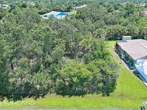 An aerial view shows a wooded lot adjacent to a residential house with a pool — 6264 BROOKRIDGE STREET, ENGLEWOOD, FL