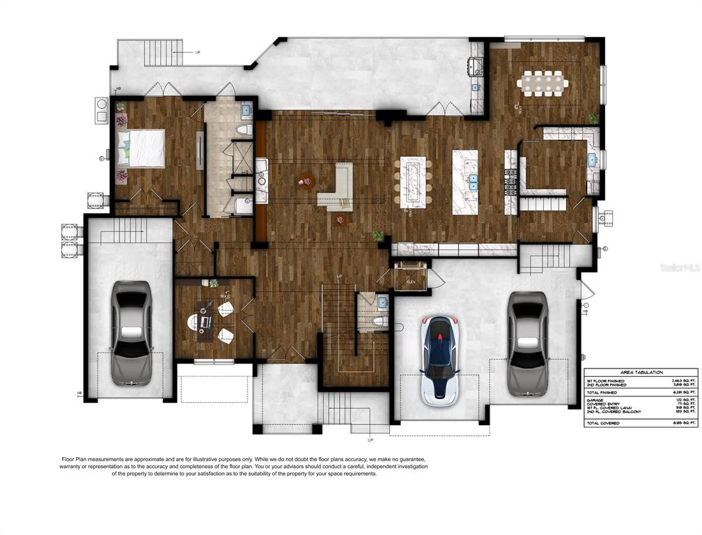 This is a detailed floor plan of a multi-bedroom residential home with wood-look flooring — 626 DANUBE AVENUE, TAMPA, FL