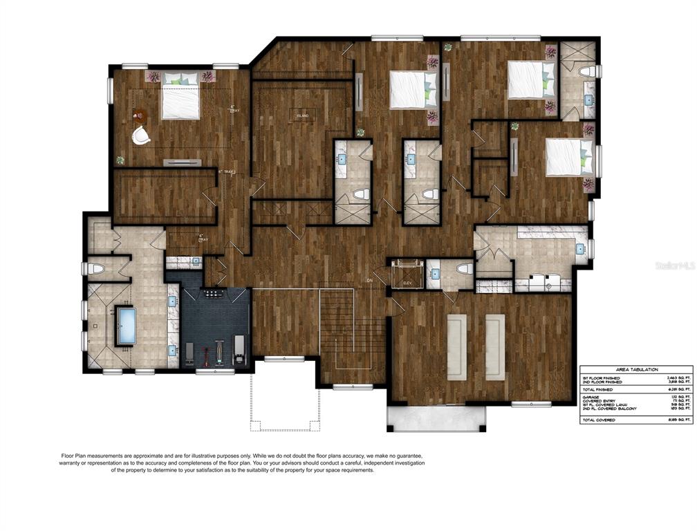 This rendering shows a home golf simulator room with a large impact screen and turf — 626 DANUBE AVENUE, TAMPA, FL