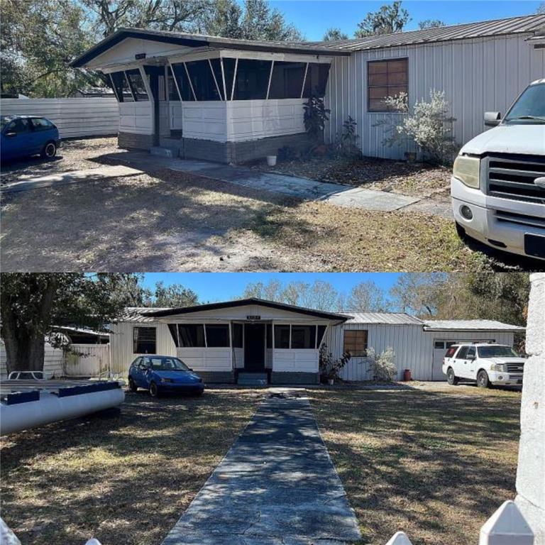 A single-story house with a screened-in porch, metal siding, and a concrete walkway — 5107 PANDORA PLACE, PLANT CITY, FL