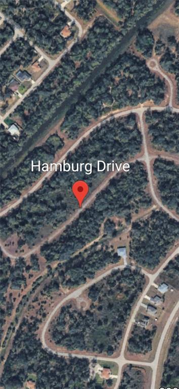 This is an aerial map view of a wooded residential lot on Hamburg Drive — HAMBURG DRIVE, NORTH PORT, FL