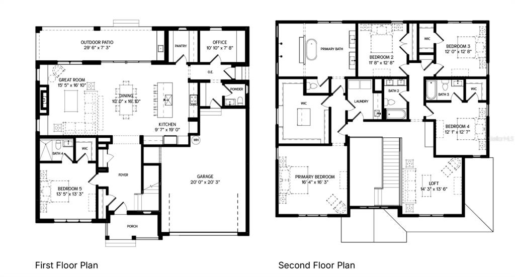 This image displays the first and second floor plans of a residential home — 8151 36TH AVENUE N, ST PETERSBURG, FL