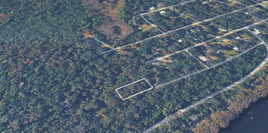 An aerial view shows a rectangular plot of land outlined in white within a wooded area — SE 75TH STREET, GAINESVILLE, FL