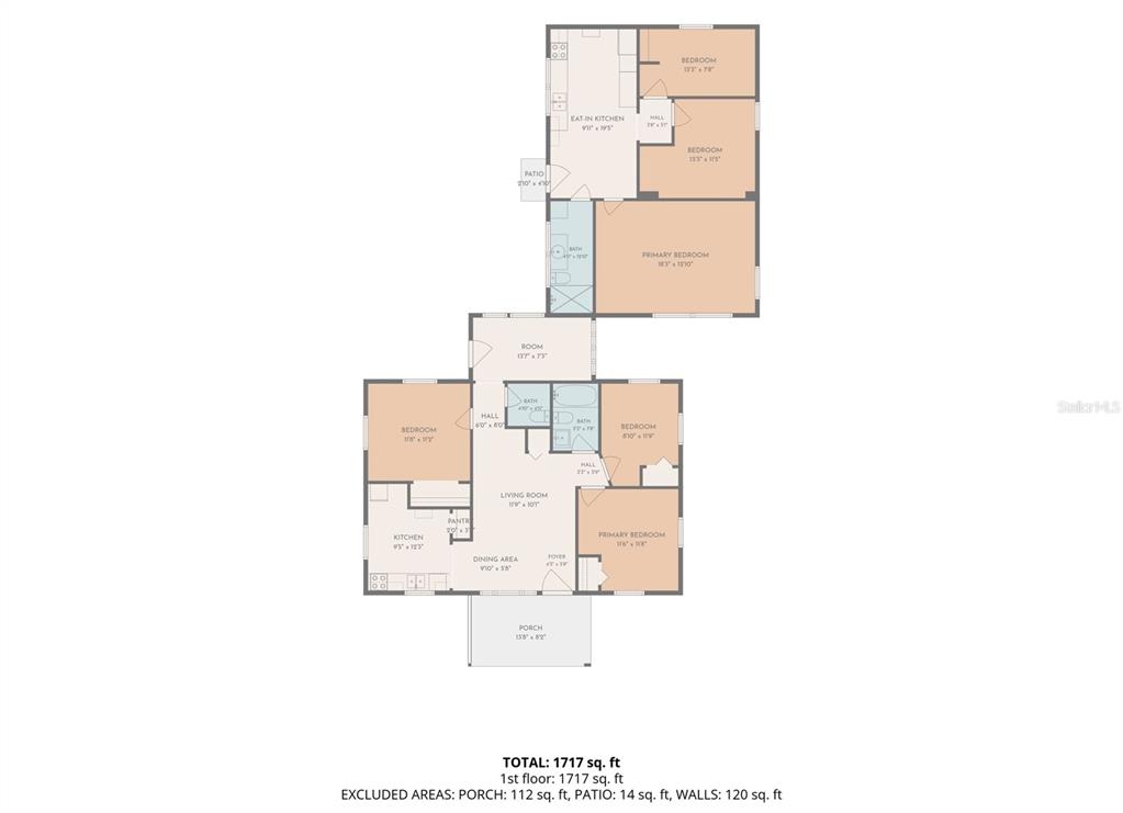This is a floor plan showing a single-story residential layout with multiple bedrooms and bathrooms — 2706 E ANNIE STREET, TAMPA, FL