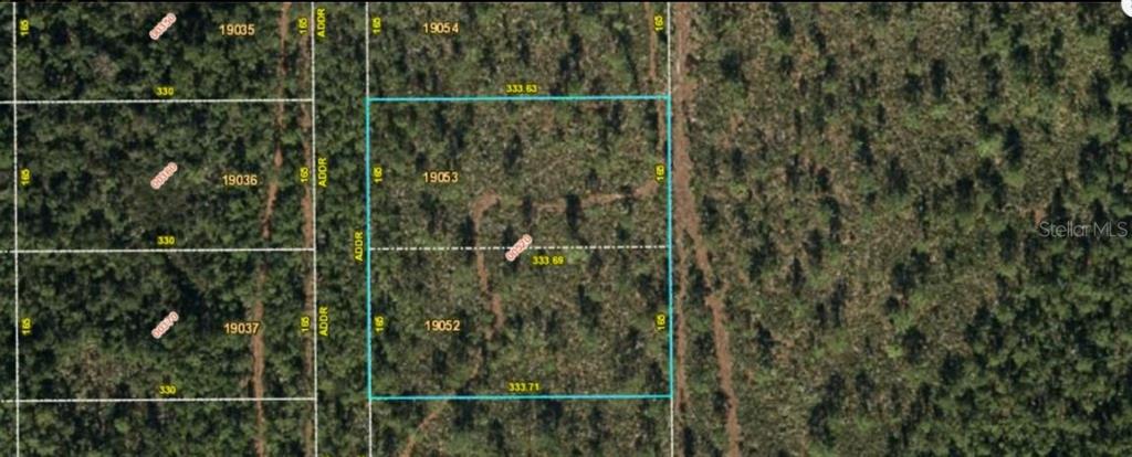 This is a map showing two adjacent rectangular land parcels outlined in blue — FORT CHRISTMAS ROAD, ORLANDO, FL