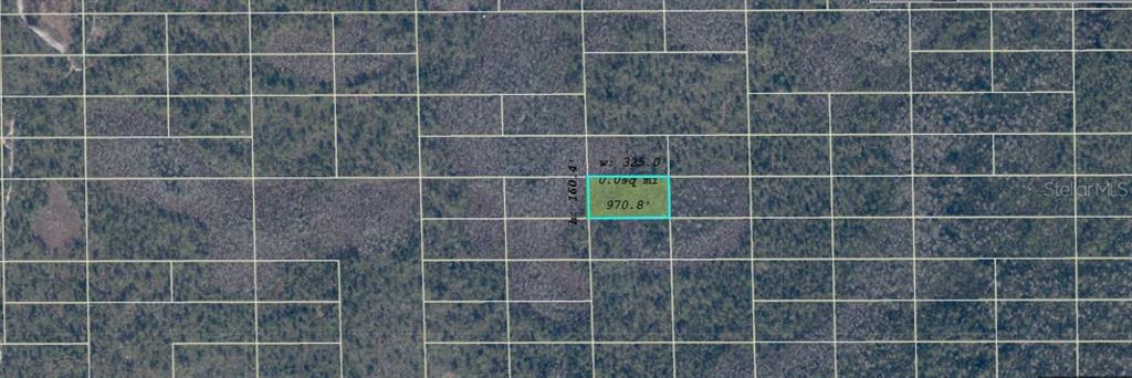 An aerial map view shows a highlighted rectangular plot of land with labeled dimensions — DILL ROAD, ORLANDO, FL