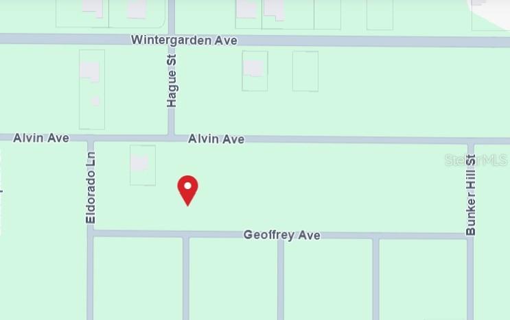 This map shows a vacant lot location between Alvin Avenue and Geoffrey Avenue — 17126 GEOFFREY AVENUE, PORT CHARLOTTE, FL