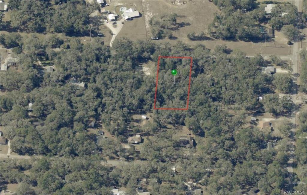 An aerial view shows a rectangular plot of land outlined in red amidst wooded surroundings — 3987 S BIG AL POINT, INVERNESS, FL