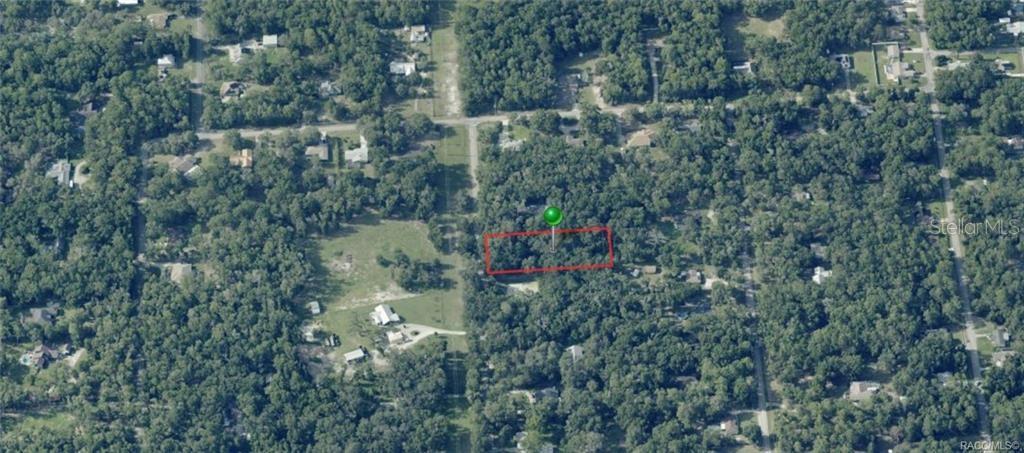 An aerial view shows a rectangular plot of land outlined in red amidst wooded surroundings — 3987 S BIG AL POINT, INVERNESS, FL