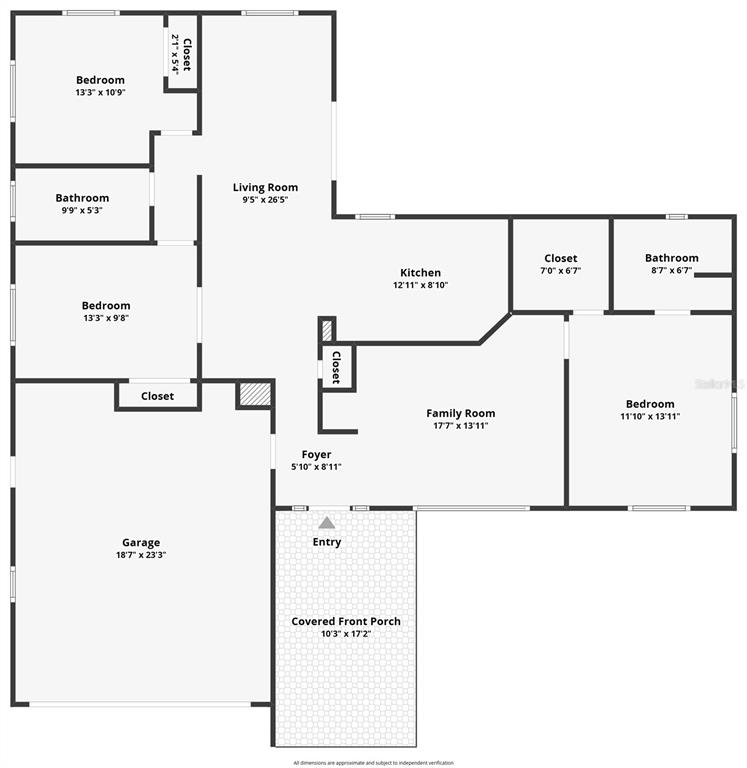 This is a floor plan of a single-story house with a garage and covered porch — 40 CUNNINGHAM DRIVE, NEW SMYRNA BEACH, FL