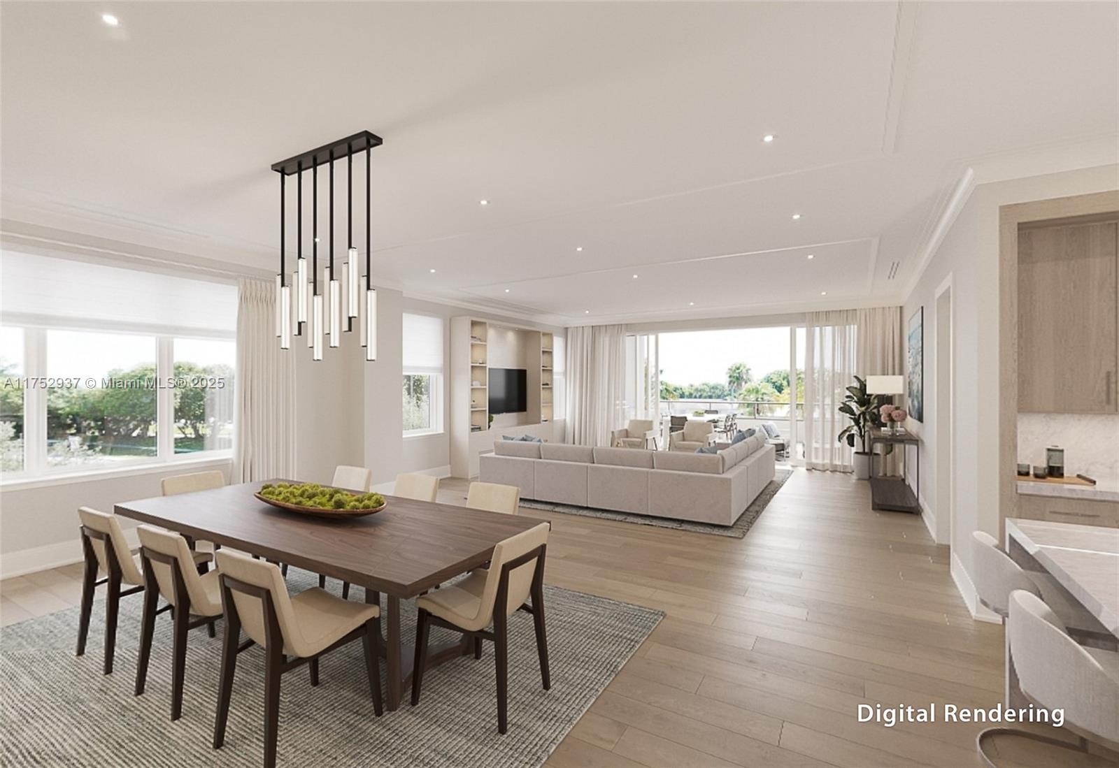 This digital rendering shows an open-concept living and dining area with light wood flooring — 1011 US Highway One # A204, Juno Beach FL 33408, JUNO BEACH, FL