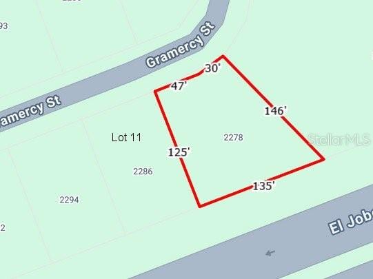 This is a map showing the property boundaries and dimensions of a vacant land lot — 2278 GRAMERCY STREET, PORT CHARLOTTE, FL