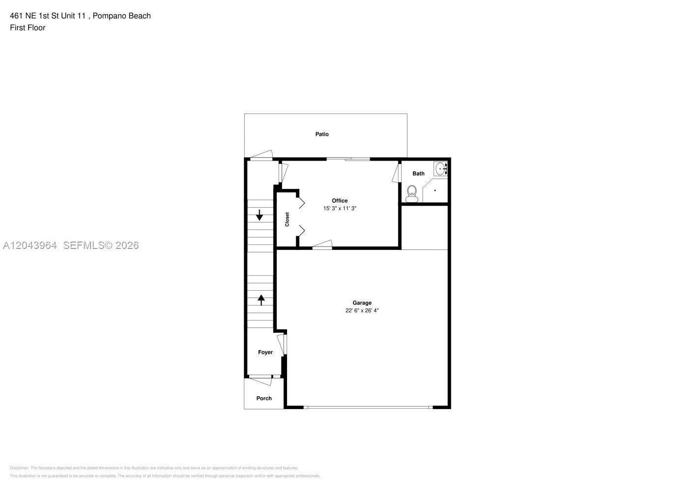 This is a floor plan of a first-floor unit featuring a garage, office, and bath — POMPANO BEACH, FL