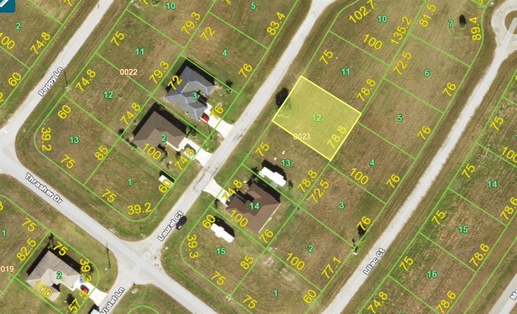 This is a satellite map showing residential lots and street layouts in a neighborhood — 8 LAUREL COURT, PLACIDA, FL