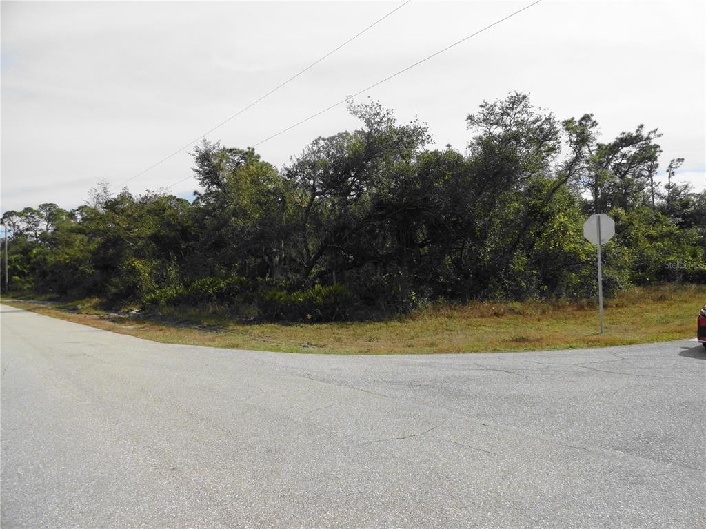 A vacant, wooded corner lot sits at the intersection of two paved residential streets — 17043 ARTHUR AVENUE, PORT CHARLOTTE, FL