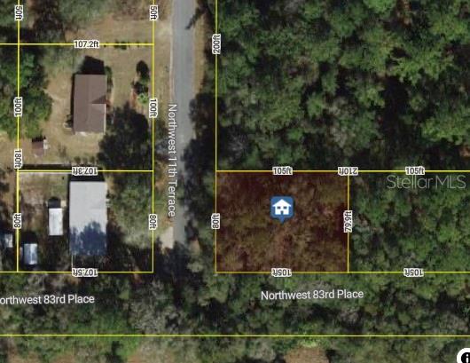 An aerial map shows a rectangular vacant lot highlighted in brown near a residential street — NW 11TH TERRACE, OCALA, FL
